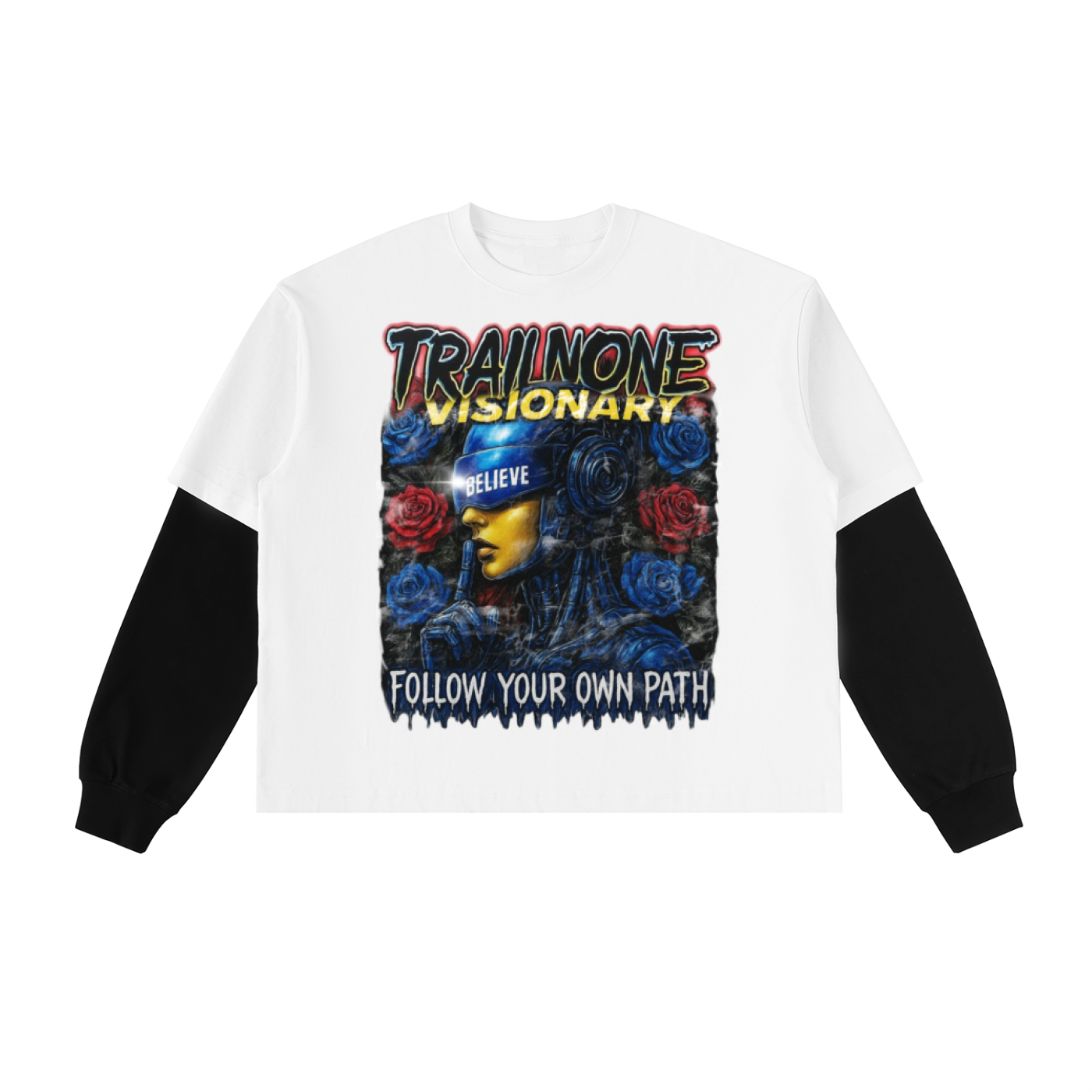 Layered Two-Tone Graphic T-Shirt