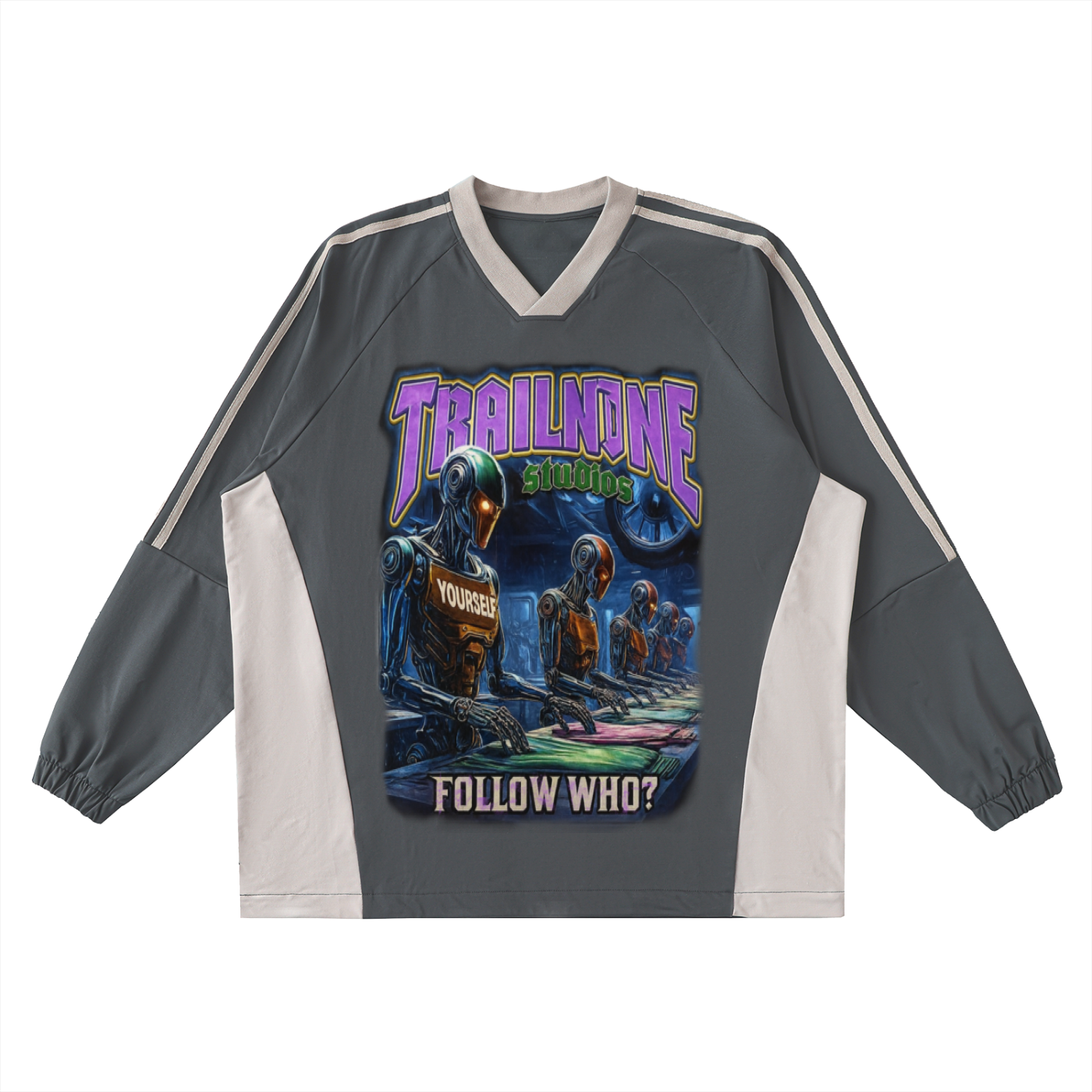 Color-Block V-Neck Long-Sleeve T-Shirt