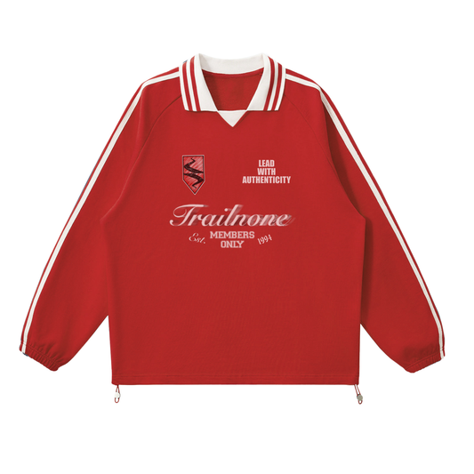 Contrast Striped Lapel Collar Sweatshirt