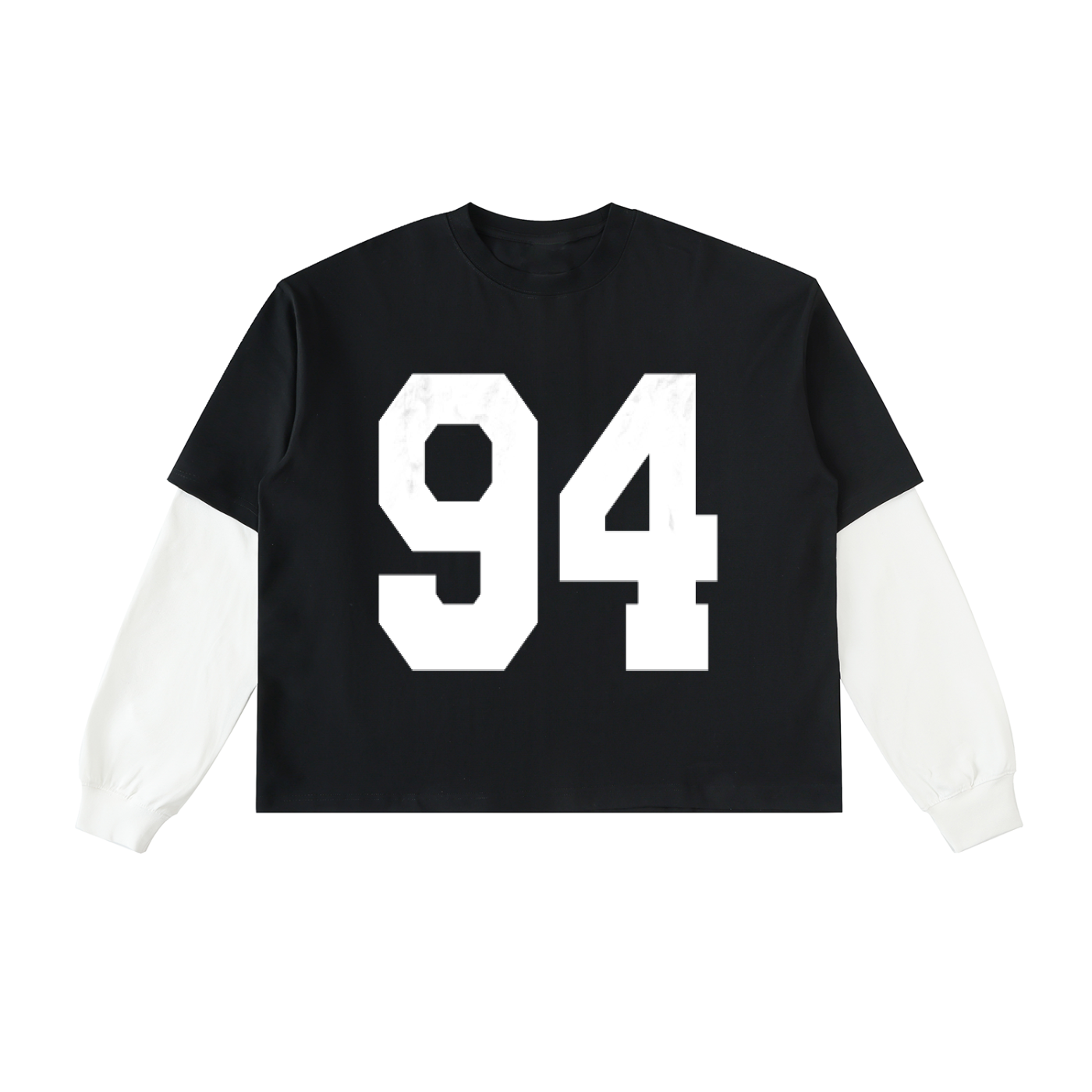 Layered Two-Tone Sleeve Cotton T-Shirt