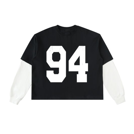 Layered Two-Tone Sleeve Cotton T-Shirt