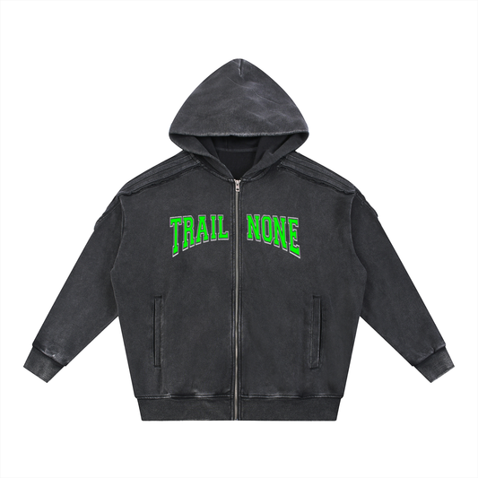 Snow Washed Tape Raw Edge Zip Hoodie